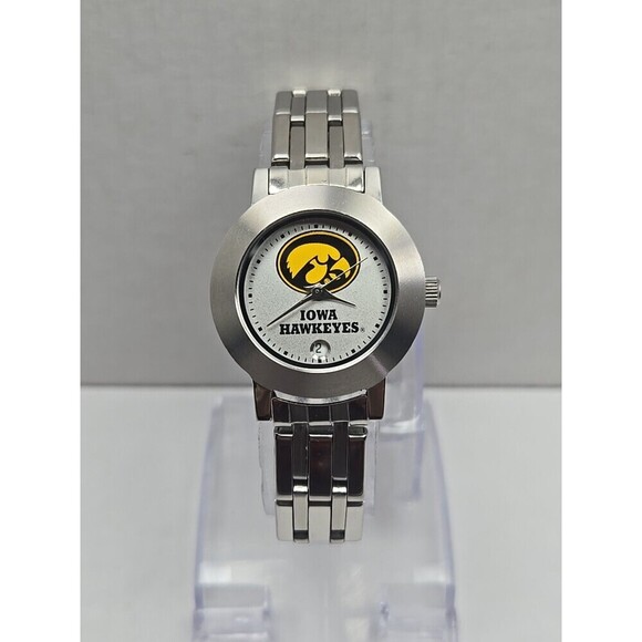 Sun Time Iowa Hawkeyes Stainless Steel Date Quartz Watch New Battery 3ATM Sports - Picture 1 of 10